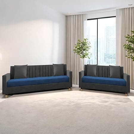 Casaliving Garcia 3+2 Seater Sofa Set for Living Room (Black - Blue)