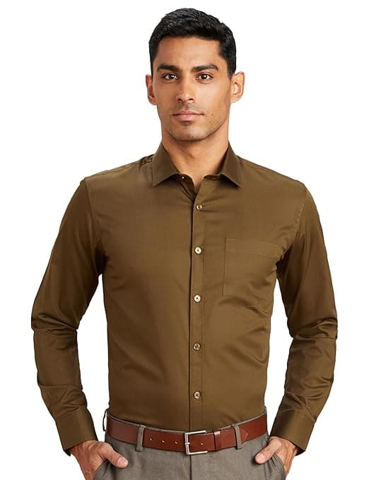 Amazon Brand - Symbol Men's Solid Cotton Formal Shirt | Plain | Full Sleeve - Regular Fit (Available in Plus Sizes)