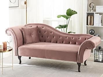 Chesterfield Chaise Lounge, Button Tufted 2-Seater Sofa, Modern Contemporary Style, Living Room Furniture (Pink)