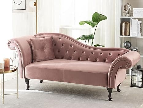Chesterfield Chaise Lounge, Button Tufted 2-Seater Sofa, Modern Contemporary Style, Living Room Furniture (Pink)