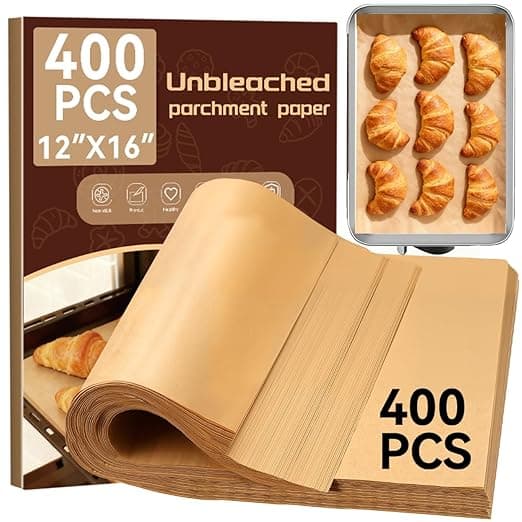 YUANYE 400Pcs Parchment Paper Baking Sheets, 12"x16" Unbleached Precut Half Parchment Paper for Baking, Non-Stick Baking Paper for Baking, Grillin, Steaming Bread Cookies, Oven, Air Fryer, Microwave