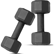 Lifelong PVC Hex Dumbbells Pack of 2 (5kg*2) Black Color for Home Gym Equipment Fitness Barbell|Gym Exercise|Home Workout, Gym Dumbbells|Dumbbells Weights for Men & Women (6 Months Warranty)