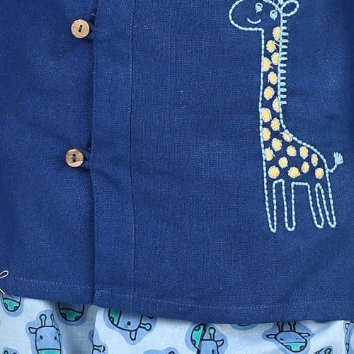 BownBee Kids Ethnic Wear Sibling Set of Cotton Full Sleeve Embroidered & Printed Dhoti Kurta & Halfsleeve Top & Dhoti Set for Baby Boys & Girls (Blue, Boys 3-6M, Girls 4-5Y) 3