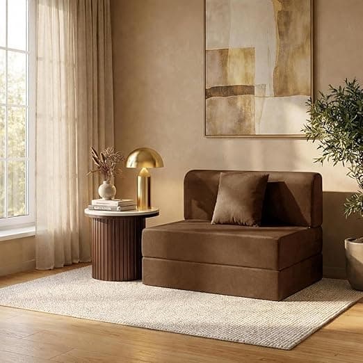 Single-Seater Sofa Cum Bed Foldable Sofa Cum Bed Jute Fabric Washable Fabric & Zipper |Jute Finish Fabric - Brown Color | 3' X 6' Feet