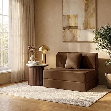 Single-Seater Sofa Cum Bed Foldable Sofa Cum Bed Jute Fabric Washable Fabric & Zipper |Jute Finish Fabric - Brown Color | 3' X 6' Feet