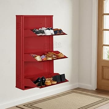 Delite Kom 24 Inch Wide, 3 Shelf Metal Shoe Rack Wall Mounted for Home with Central Lock | Holds Upto 9 Shoes or 15 Slippers Pair | 1 Year Warranty | (41 x 24 x 5 Inch, Brick Red) | DIY | Space Saving