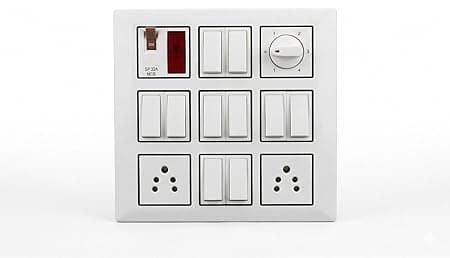 Modular Wall Board with CONA MCB & Switches, 2 Socket, White, ISI Certified, Surface Mount Electrical Distribution Board