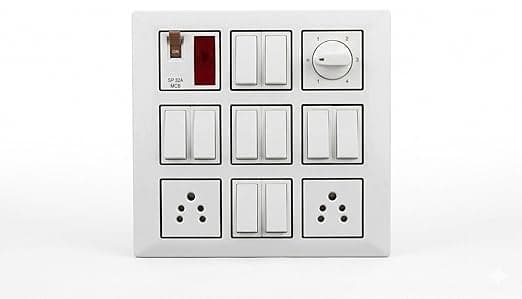 Modular Wall Board with CONA MCB & Switches, 2 Socket, White, ISI Certified, Surface Mount Electrical Distribution Board