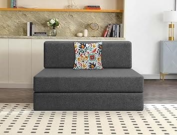 Los Angeles Foldable One Seater Sofa Cum Bed, Sofa Bed 3 X 6 Ft, Jute Fabric Washable Cover- Including Cushion Perfect for Living Room - Black