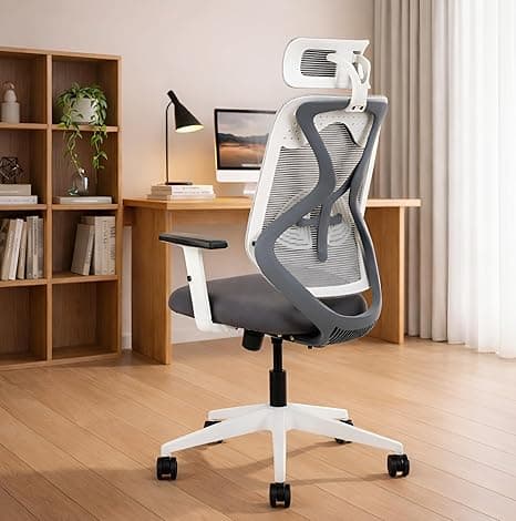 IAFA FURNITURE® Ergolux High Back Ergonomic Office & Study Chair | 3 Year Warranty | Adjustable Height, Tilt Lock, 2D Headrest, Adjustable Arms & Lumbar Support | Heavy Duty Nylon Base | DIY | Grey
