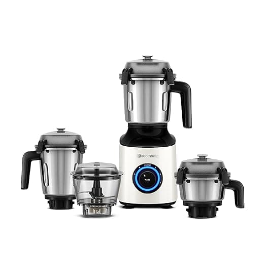 Atomberg Zenova Mixer Grinder for Kitchen with Intelligent BLDC Motor | Unique Coarse Mode for Silbatta-like Texture | 4 Jars incl. Chopper | Hands-Free Operation | Safety Features | Pearl White