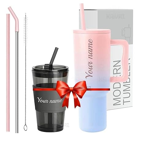 Stainless Steel Insulated Tumbler with Lid & Straw, 100% Leakproof Double Wall Tumblers with Handle, Hot & Cold Drink Sipper for Office,Gym & Outdoors 1200ml Tumbler (Candy + Black Mugs)