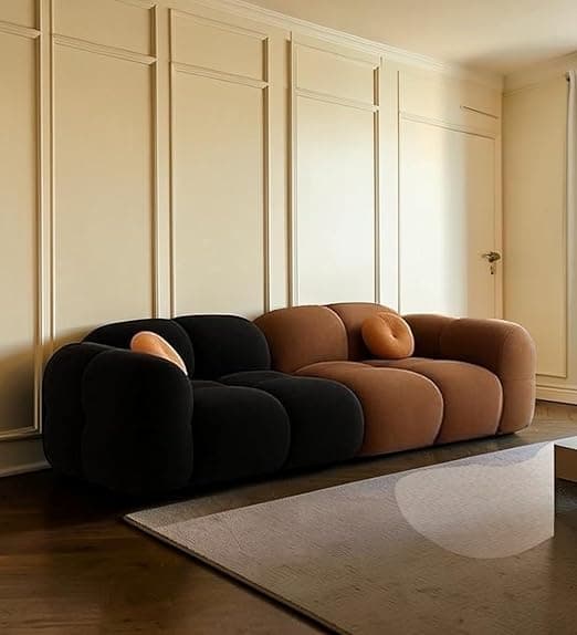 CRAFTCITY Pumpkin Style Wooden Sofa | Contemporary Wool Sofa with Swen Pillow Back for Living Room (Black & Brown, 3 Seater)