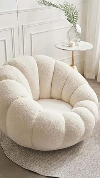 CRAFTCITY Pumpkin Style Wooden Sofa, Contemporary Modern & Cozy Accent Chair for Living Room (Beige, 1 Seater Chair)