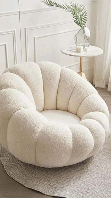 CRAFTCITY Pumpkin Style Wooden Sofa, Contemporary Modern & Cozy Accent Chair for Living Room (Beige, 1 Seater Chair)