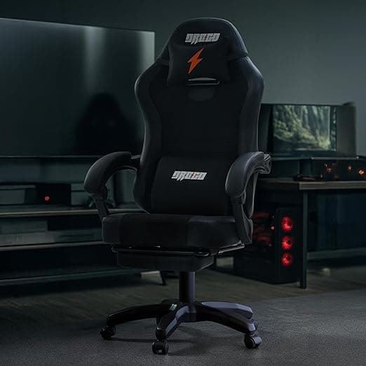 DROGO Aura Ergonomic Gaming Chair with Premium PU Leather Fabric, Linkage Armrest, Adjustable Neck & Lumbar Pillow | Computer Chair for Study | Office Chairs for Work from Home with Recline (Black)