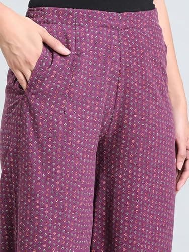 GO COLORS Soft Viscose Printed Palazzo Full Length for Women| Breathable, Mid Rise, Purple 5