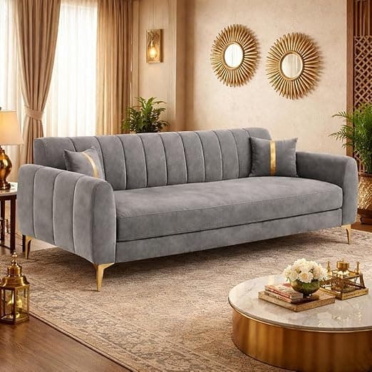 Hermione Luxe Velvet-Suede Fabric 3 Seater Sofa | Comfortable Seating | Modern Sofa for Living Room – Dark Gray