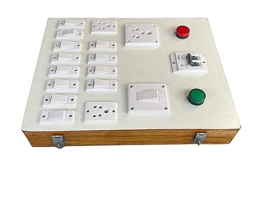 Wooden Electric Switch Board With Complete Wiring (1 Switch & Socket 15A + 12 Switched Of 6A & 2 Sockets Of 6A) & Double MCB & Green & Red Indicator