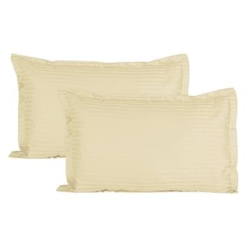 Trance Home Linen 200 TC 100% Cotton Small Size 17x25 inch Satin Stripe Pillow Covers | Pillow Cases | Set of 2 Piece Pillow Covers only |Small Size (Ivory, 17 X 25 inch)