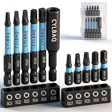 Square Screwdriver Bits, 11Pcs Square Head Screwdriver Bit Set 25mm+60mm S2 Steel Tamper Proof Magnetic Security Bits 1/4” Hex Shank with Extension Bit Holder Impact Power Drill Tool