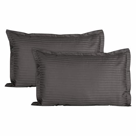 Trance Home Linen 200 TC 100% Cotton Small Size 17x25 inch Satin Stripe Pillow Covers | Pillow Cases | Set of 2 Piece Pillow Covers only |Small Size (Dark Grey, 17 X 25 inch)