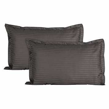 Trance Home Linen 200 TC 100% Cotton Small Size 17x25 inch Satin Stripe Pillow Covers | Pillow Cases | Set of 2 Piece Pillow Covers only |Small Size (Dark Grey, 17 X 25 inch)