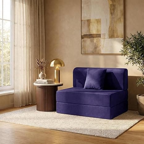 Single-Seater Sofa Cum Bed Foldable Sofa Cum Bed Jute Fabric Washable Fabric & Zipper |Jute Finish Fabric - Purple Color | 3' X 6' Feet