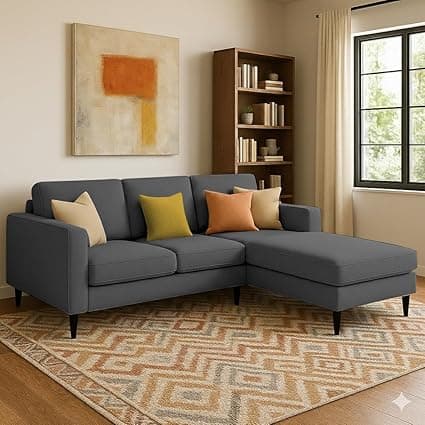Casaliving Grayon 3 Seater Convertible Sofa Set for Living Room, 3 Seater & Ottoman Modular Sectional Couch for Small Space (Black Colour) Fabric Sofa Set for Living Room