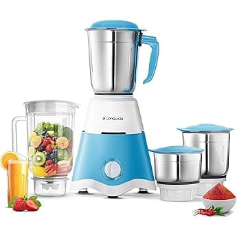 Longway Supreme Dlx Juicer Mixer Grinder | Up to 750W Max Output Powerful Motor | 4 Jars for Grinding, Mixing, Juicing | 2 Year Warranty | Gray & Black