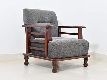 Wooden Sofa Set for Living Room | 1 Seater Sofa Set | Sheesham Wood, Brown Dark Honey