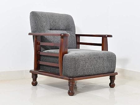 Wooden Sofa Set for Living Room | 1 Seater Sofa Set | Sheesham Wood, Brown Dark Honey