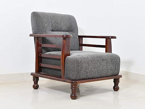 Wooden Sofa Set for Living Room | 1 Seater Sofa Set | Sheesham Wood, Brown Dark Honey