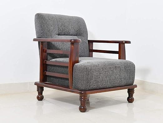 Wooden Sofa Set for Living Room | 1 Seater Sofa Set | Sheesham Wood, Brown Dark Honey