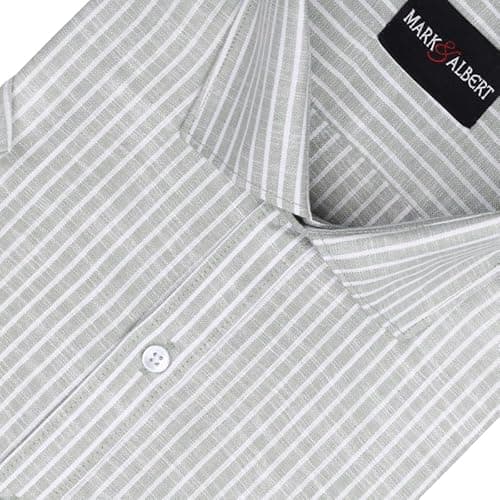 MARK & ALBERT Men's Half Sleeve Cotton Linen Striped Shirt Green 2