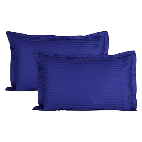Trance Home Linen 200 TC 100% Cotton Small Size 17x25 inch Satin Stripe Pillow Covers | Pillow Cases | Set of 2 Piece Pillow Covers only |Small Size (Ink Blue, 17 X 25 inch)