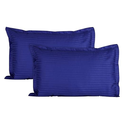 Trance Home Linen 200 TC 100% Cotton Small Size 17x25 inch Satin Stripe Pillow Covers | Pillow Cases | Set of 2 Piece Pillow Covers only |Small Size (Ink Blue, 17 X 25 inch)