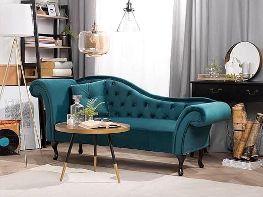 Chesterfield Chaise Lounge, Button Tufted 2-Seater Sofa, Modern Contemporary Style, Living Room Furniture (Teal)