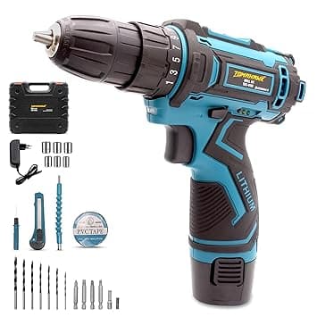 Tomahawk T9150 12V Cordless Drill/Screwdriver Kit | 10mm Keyless Chuck | 2-Speed (350/1350 RPM) | 1.5Ah Single Battery | LED Light | 25+1 Torque | Drill & Screwdriver Bit Set for Home, DIY