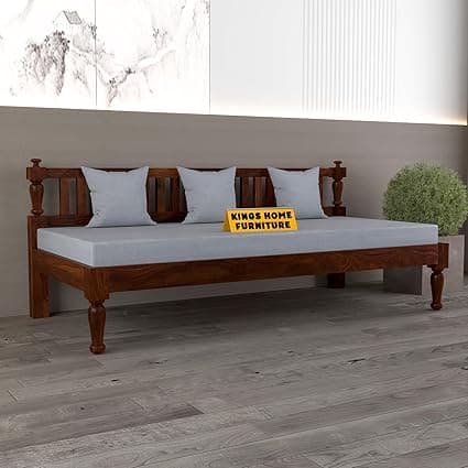 Solid Sheesham Wood Sofa 3 Seater Sofa Diwan Bed for Home Living Room Wooden Couch Diwan Sofa Settee for Living Room and Office | Rosewood Three 3 Seater Sofa (A-Walnut)