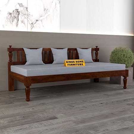 Solid Sheesham Wood Sofa 3 Seater Sofa Diwan Bed for Home Living Room Wooden Couch Diwan Sofa Settee for Living Room and Office | Rosewood Three 3 Seater Sofa (A-Walnut)