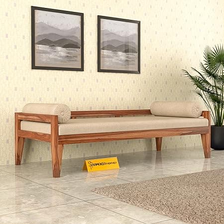 Wooden Couch Diwan Sofa Settee for Living Room and Office | Three 3 Seater Sofa | Retro, Sheesham Wood | Natural Teak Finish