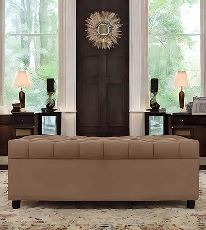 AMATA Eagle Solid Wood 2 Seater Ottoman/pouffe Camel Suede velevt Fabric Perfect for Home Living Office Room and Guests (Camel 3, 2 Seater)(3YEAR Warranty)
