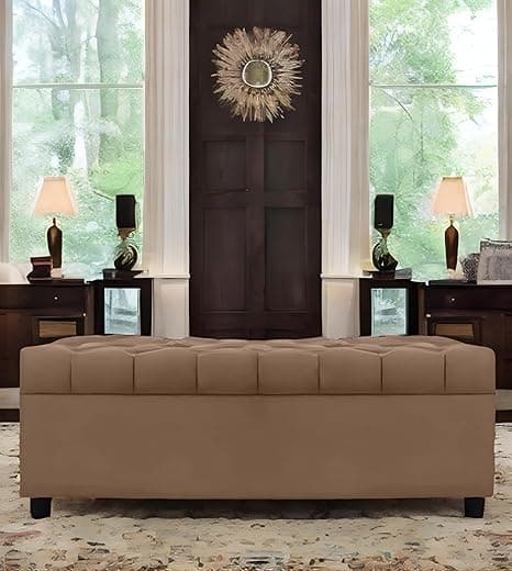 AMATA Eagle Solid Wood 2 Seater Ottoman/pouffe Camel Suede velevt Fabric Perfect for Home Living Office Room and Guests (Camel 3, 2 Seater)(3YEAR Warranty)