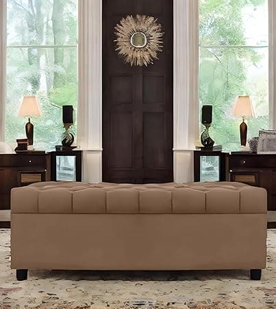 AMATA Eagle Solid Wood 2 Seater Ottoman/pouffe Camel Suede velevt Fabric Perfect for Home Living Office Room and Guests (Camel 3, 2 Seater)(3YEAR Warranty)