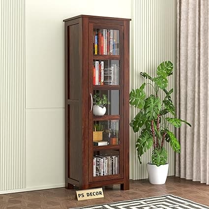 PS DECOR Furniture Sheesham Wood Crockery Cabinet | Kitchen Cabinet | Display Rack | Bookshelf | Wooden Storage Unit | Wardrobes | Walnut