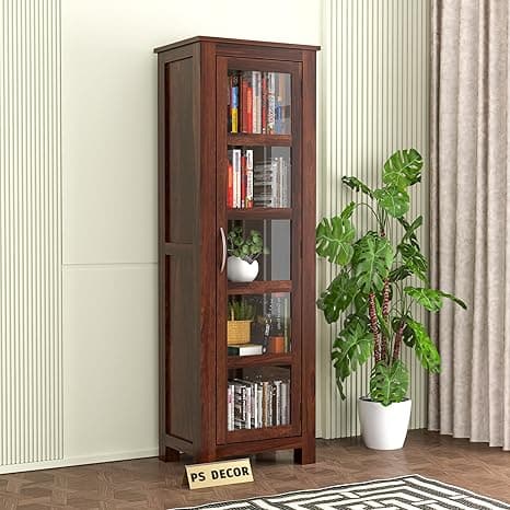 PS DECOR Furniture Sheesham Wood Crockery Cabinet | Kitchen Cabinet | Display Rack | Bookshelf | Wooden Storage Unit | Wardrobes | Walnut