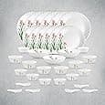 La Opala Opal Glass Crockery | for Family of 6 | Dinner Set 35 pcs Spring Meadows | Plates & Bowls for Dining | Microwave Safe | 100% Vegetarian | Extra Strong | Extra Light & White