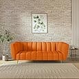Modern 3 Seater Orenge Fabric Sofa for Living Room, Soft Cushioned Large Couch, Premium Comfort Sofa for Home & Office (2 Year Warranty)