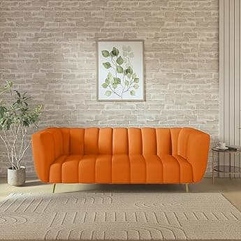 Modern 3 Seater Orenge Fabric Sofa for Living Room, Soft Cushioned Large Couch, Premium Comfort Sofa for Home & Office (2 Year Warranty)